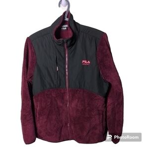 Fila Zip Up Fleece Burgundy/Black Size Large
